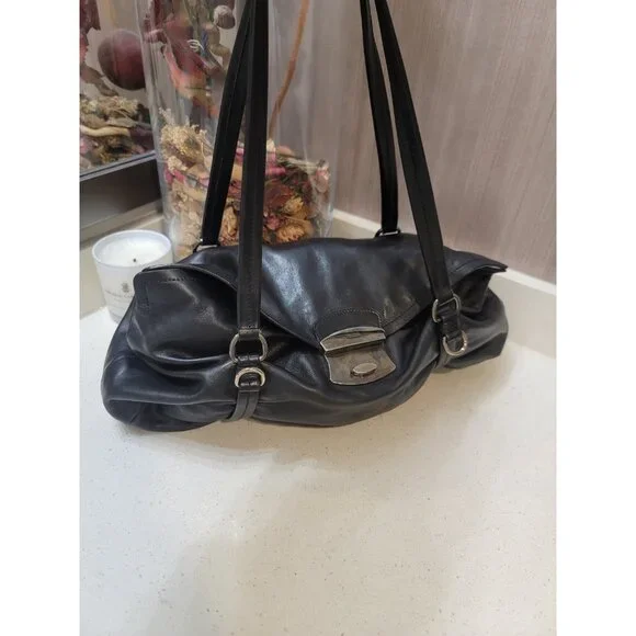 PRADA Milano Italy Black Tessuto-Vitelli Push-lock Easy Shoulder Bag Vintage - Picture 1 of 13